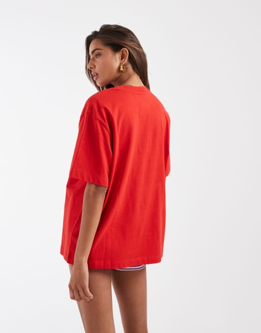 ASOS DESIGN – Oversize-T-Shirt in Rot mit Früchte-Stickerprints, 4 von 4