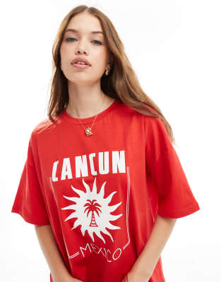 ASOS DESIGN - Oversize-T-Shirt in Rot mit „Mexico"-Grafikprint