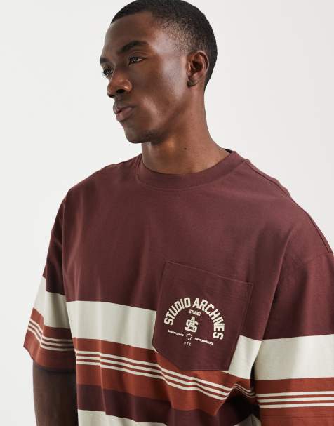ASOS DESIGN – Oversize-T-Shirt in Rot mit Streifen - view 1