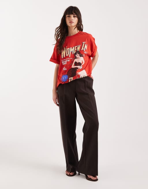 ASOS DESIGN – Oversize-T-Shirt in Rot mit „Woman in Power“-Grafikprint, 2 von 4