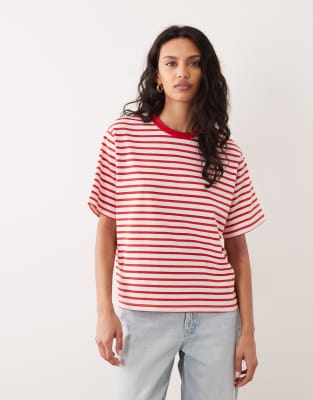 ASOS DESIGN - Oversize-T-Shirt in Rot und Weiß gestreift-Bunt