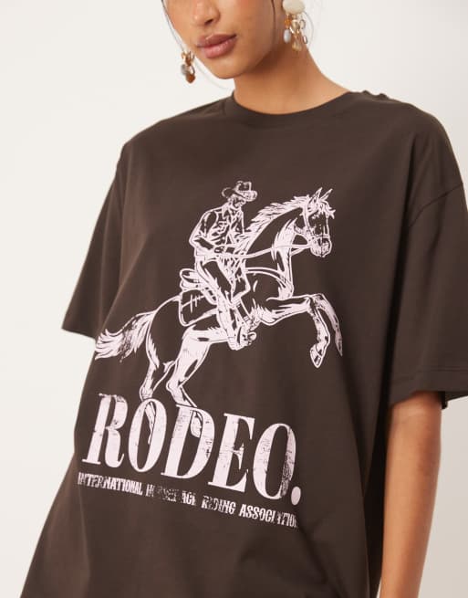 ASOS DESIGN – Oversize-T-Shirt in Schokobraun mit „Rodeo“-Print, 3 von 4