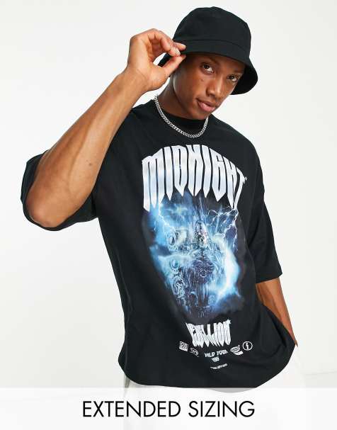 ASOS DESIGN – Oversize-T-Shirt in Schwarz mit Bandprint auf Vorder- und Rückseite - view 1