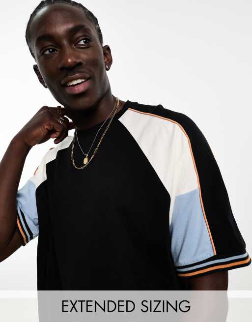 ASOS DESIGN – Oversize-T-Shirt in Schwarz mit Blockstreifen auf den Ärmeln, 2 von 4