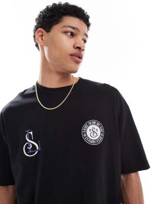 Oversize-T-Shirt in Schwarz mit City-Print Schwarz XS