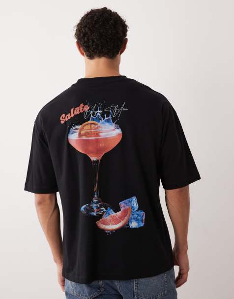 ASOS DESIGN – Oversize-T-Shirt in Schwarz mit Cocktail-Rückenprint - view 1