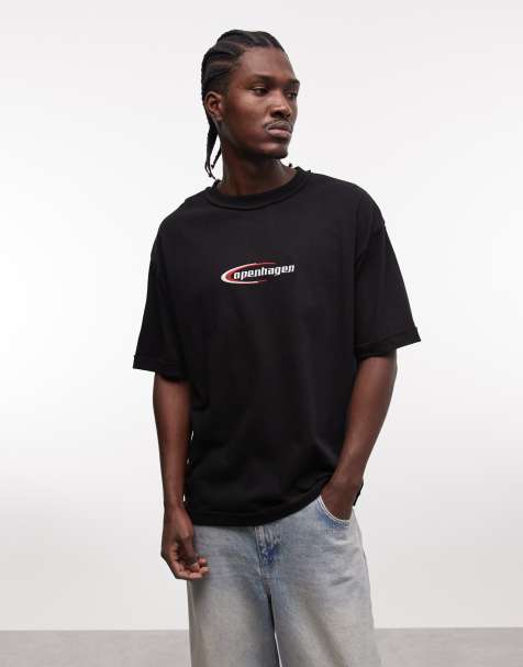 ASOS DESIGN – Oversize-T-Shirt in Schwarz mit „Copenhagen“-Print vorne - view 1