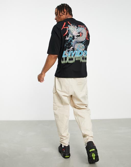ASOS DESIGN – Oversize-T-Shirt in Schwarz mit Drachen-Print auf dem Rücken