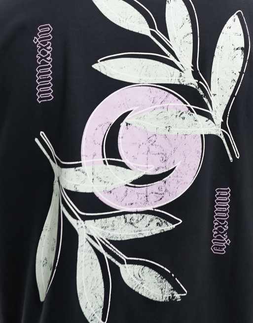 ASOS DESIGN – Oversize-T-Shirt in Schwarz mit floralem Rückenprint, 2 von 4