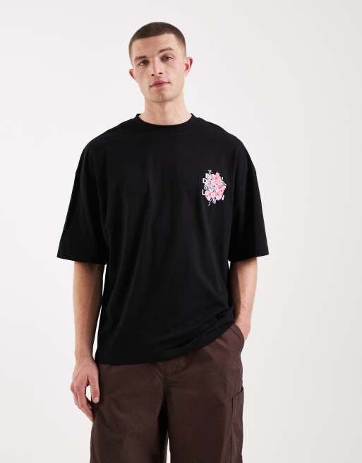 ASOS DESIGN – Oversize-T-Shirt in Schwarz mit floralem Rückenprint, 3 von 5