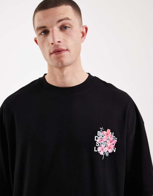 ASOS DESIGN – Oversize-T-Shirt in Schwarz mit floralem Rückenprint, 5 von 5