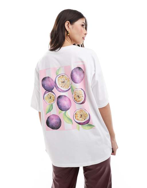 ASOS DESIGN – Oversize-T-Shirt in Schwarz mit gemalter Passionsfrucht-Grafik