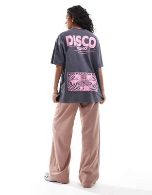 ASOS DESIGN - Oversize-T-Shirt in Schwarz mit Grafikprints in Disco-Optik