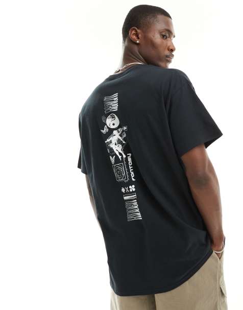 ASOS DESIGN – Oversize-T-Shirt in Schwarz mit Himmelskörper-Print entlang der Wirbelsäule - view 1