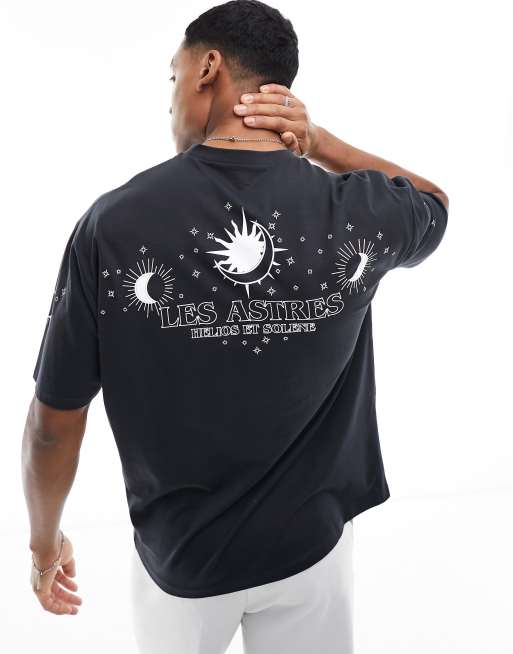 ASOS DESIGN – Oversize-T-Shirt in Schwarz mit Himmelskörper-Rückenprint