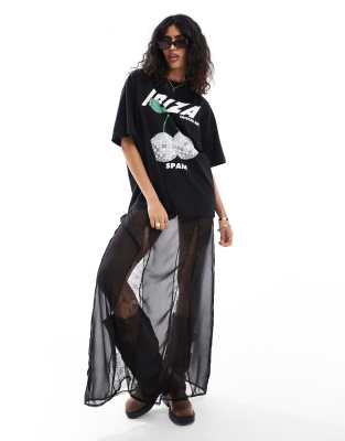 ASOS DESIGN - Oversize-T-Shirt in Schwarz mit Ibiza-Diskokugel-Grafik