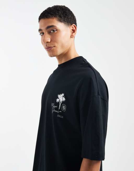ASOS DESIGN – Oversize-T-Shirt in Schwarz mit Landschafts-Print, 4 von 5
