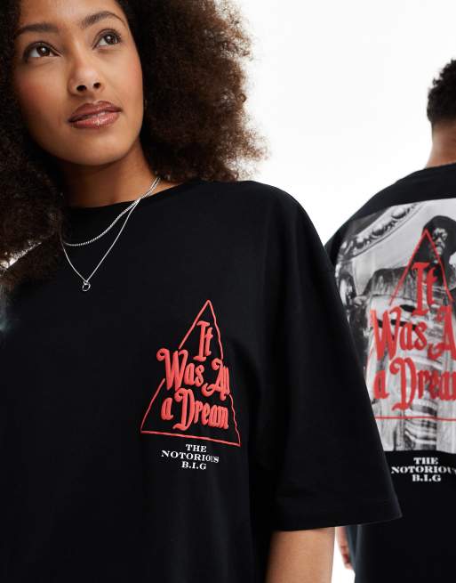 ASOS DESIGN Oversize T Shirt in Schwarz mit lizenziertem plastischem Biggie Smalls Grafikprint und Unisex Passform ASOS