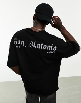 DESIGN „Los Schwarz auf in Rücken | ASOS mit – dem Angeles”-Print ASOS Oversize-T-Shirt