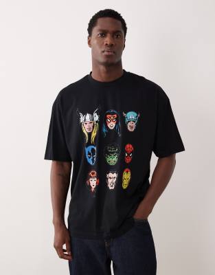 Oversize-T-Shirt in Schwarz mit „MARVEL"-Print Schwarz XS