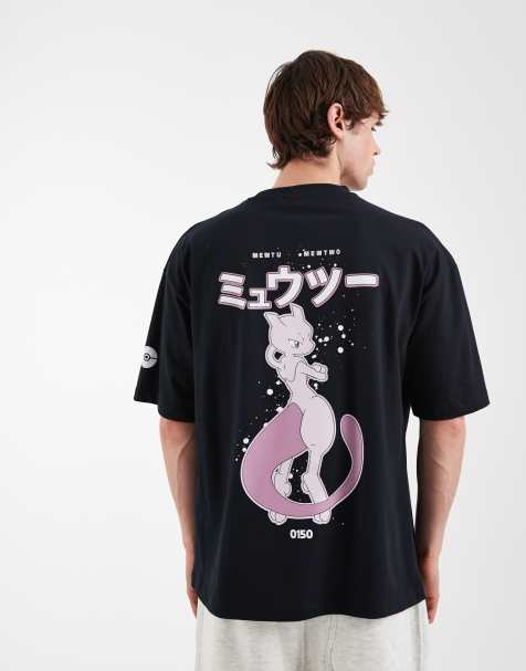 ASOS DESIGN – Oversize-T-Shirt in Schwarz mit Mewtu-Pokémon-Print - view 1