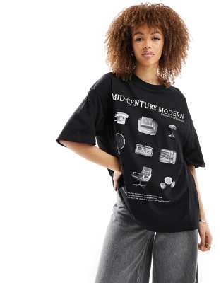 ASOS DESIGN - Oversize-T-Shirt in Schwarz mit „Mid-Century Modern"-Grafikprint