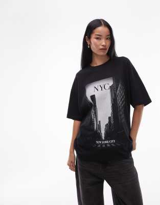 ASOS DESIGN - Oversize-T-Shirt in Schwarz mit „New York City"-Grafikprint