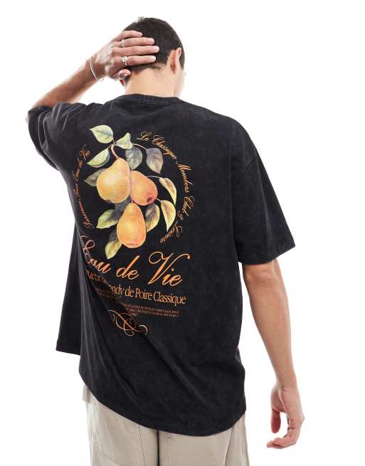 ASOS DESIGN – Oversize-T-Shirt in Schwarz mit Obst-Print auf dem Rücken