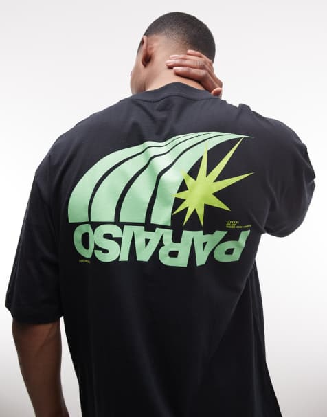 ASOS DESIGN – Oversize-T-Shirt in Schwarz mit Paraiso-Grafik - view 1