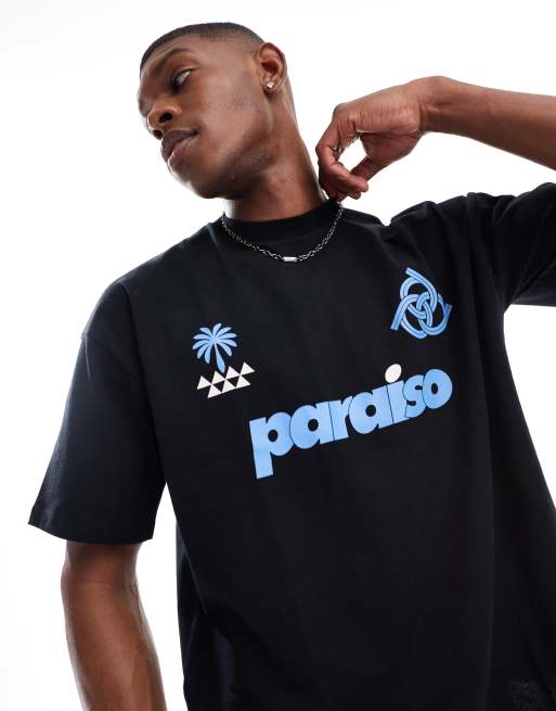 ASOS DESIGN – Oversize-T-Shirt in Schwarz mit „Paraiso“-Print auf der Vorderseite