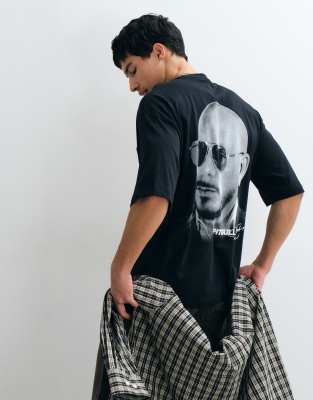 Oversize-T-Shirt in Schwarz mit „Pitbull"-Print Schwarz S