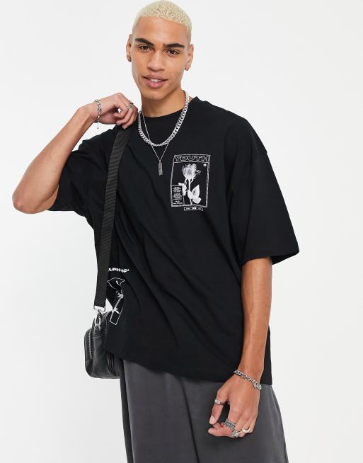 ASOS DESIGN – Oversize-T-Shirt in Schwarz mit Röntgen-Print