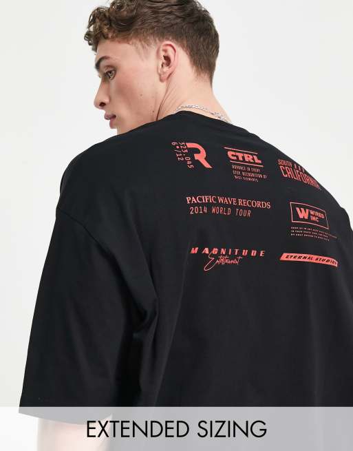 ASOS DESIGN – Oversize T-Shirt in Schwarz mit rotem Textprint auf dem Rücken