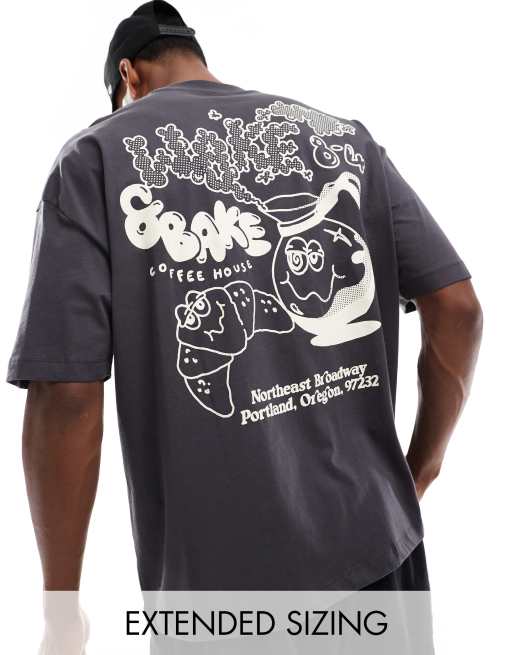 ASOS DESIGN – Oversize-T-Shirt in Schwarz mit Skate-Print hinten