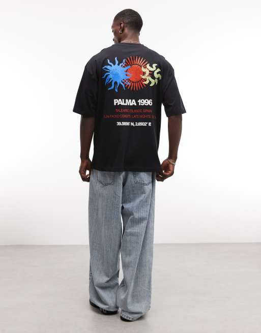 ASOS DESIGN – Oversize-T-Shirt in Schwarz mit Sonnen-Grafikprint, 2 von 5