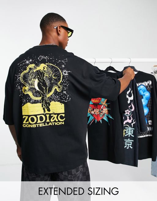 ASOS DESIGN – Oversize-T-Shirt in Schwarz mit Sternzeichen-Rückenprint