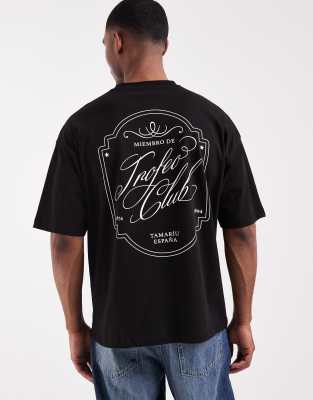 Oversize-T-Shirt in Schwarz mit Text-Print Schwarz L