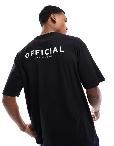 ASOS DESIGN – Oversize-T-Shirt in Schwarz mit Textprint auf Vorder- und Rückseite - view 1