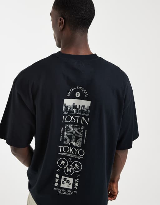 ASOS DESIGN – Oversize-T-Shirt in Schwarz mit „Tokyo“-Grafikprint entlang der Wirbelsäule, 2 von 5