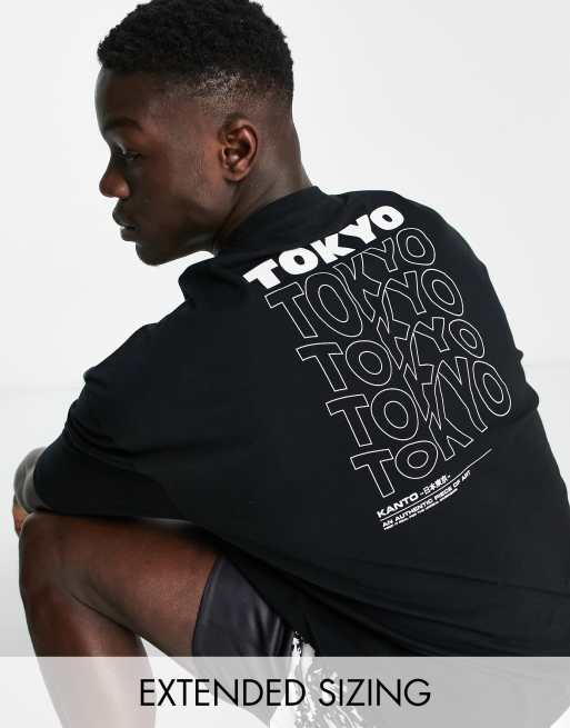 ASOS DESIGN – Oversize-T-Shirt in Schwarz mit „Tokyo”-Print hinten
