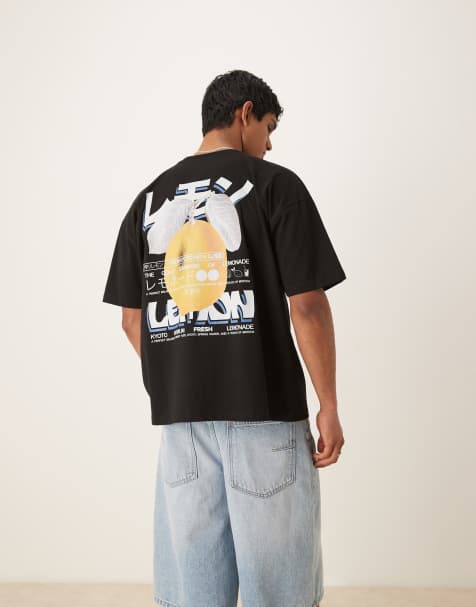 ASOS DESIGN – Oversize-T-Shirt in Schwarz mit Zitronen-Print - view 1