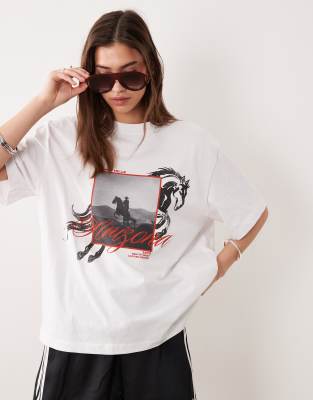 ASOS DESIGN - Oversize-T-Shirt in Schwarz und Weiß mit „Arizona Cowboy"-Grafikprint