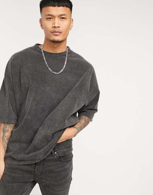 ASOS DESIGN – Oversize-T-Shirt in schwarzer Waschung mit Print auf dem Rücken, 2 von 4