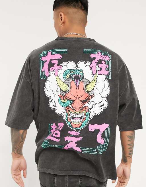 ASOS DESIGN – Oversize-T-Shirt in schwarzer Waschung mit Print auf dem Rücken, 3 von 4