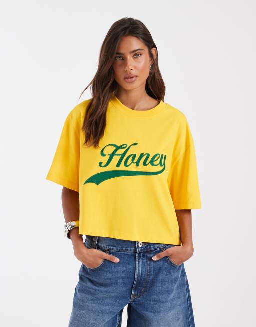 ASOS DESIGN – Oversize-T-Shirt in Senfgelb mit „Honey“-Schriftzug, 2 von 4