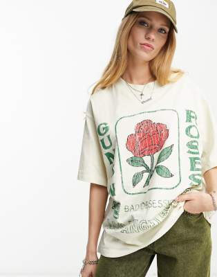 ASOS DESIGN - Oversize-T-Shirt in Steinbeige mit lizenzierter Guns N' Roses-Grafik-Neutral