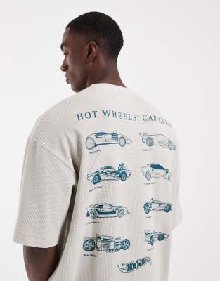 Oversize-T-Shirt in Steinbeige mit Waffelstruktur und „Hot Wheels"-Print-Neutral Neutral S