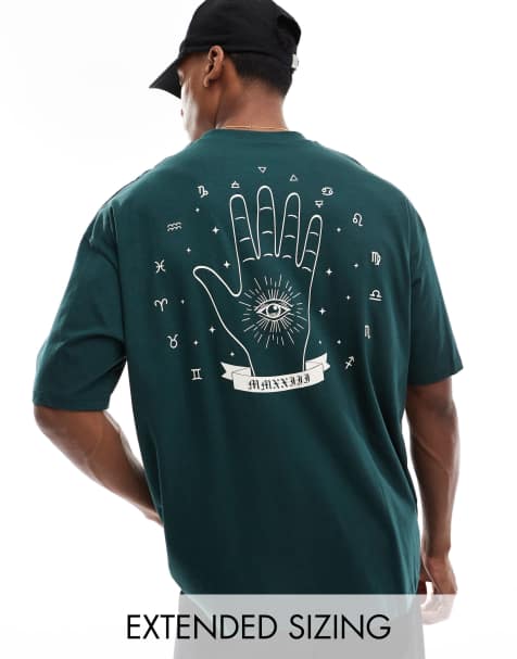 ASOS DESIGN – Oversize-T-Shirt in Tiefgrün mit Himmelskörper-Rückenprint - view 1