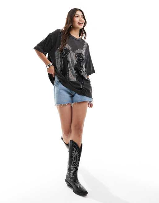 ASOS DESIGN – Oversize-T-Shirt in verwaschenem Anthrazit mit Korsett-Applikation, 4 von 4