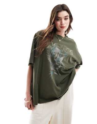 ASOS DESIGN - Oversize-T-Shirt in verwaschenem Anthrazit mit „Timeless Rift"-Grafik-Grau